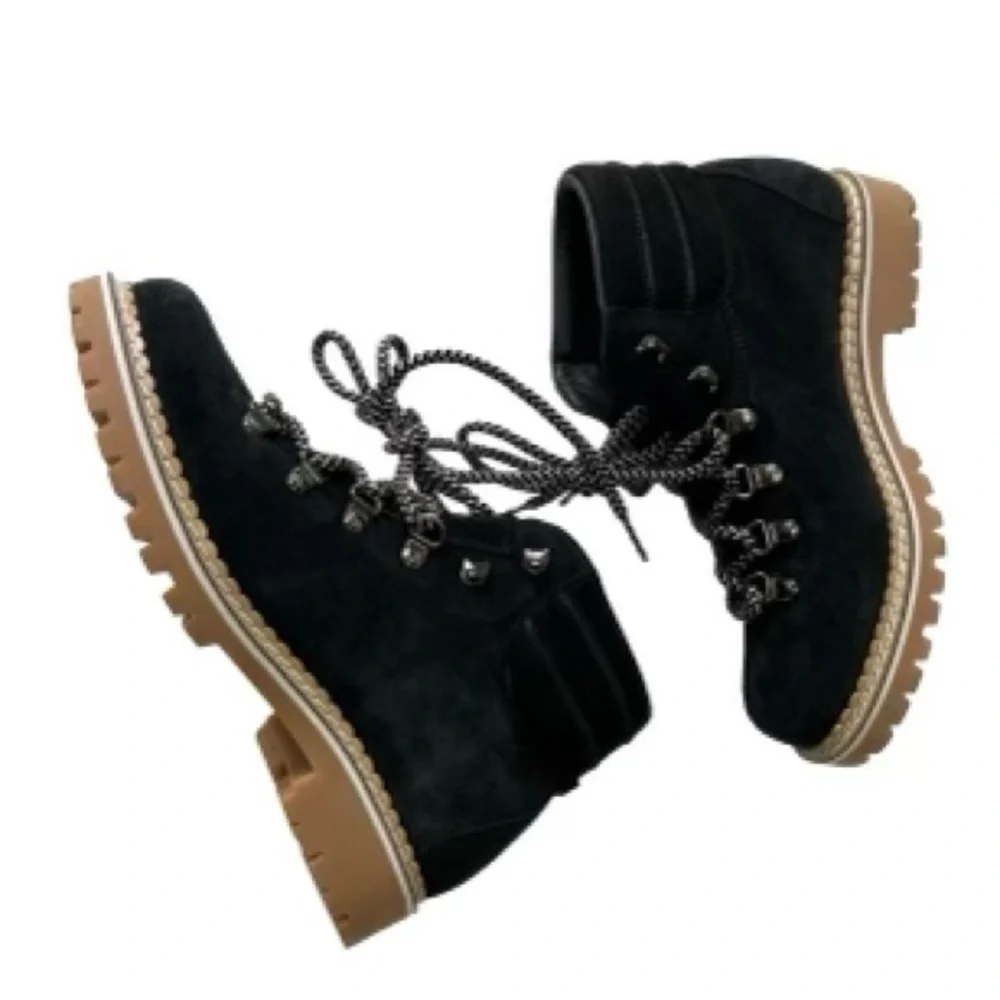 Montelliana 1965 Alce Black Suede Hiking Ankle Boots Made Italy Women's 7